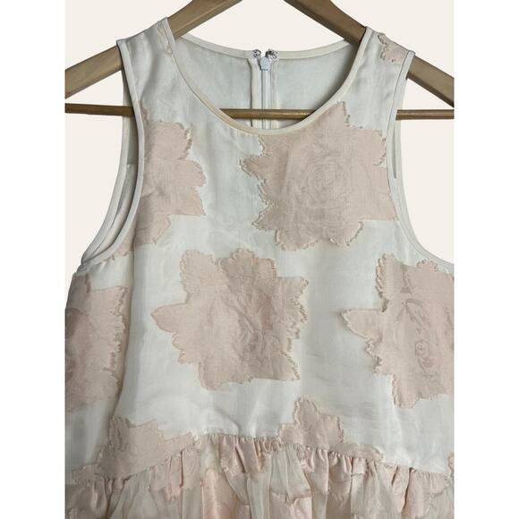 Tibi Pink White Silk Cotton Sleeveless Floral Mesh Preppy Peplum Top Size 2 - Picture 2 of 5